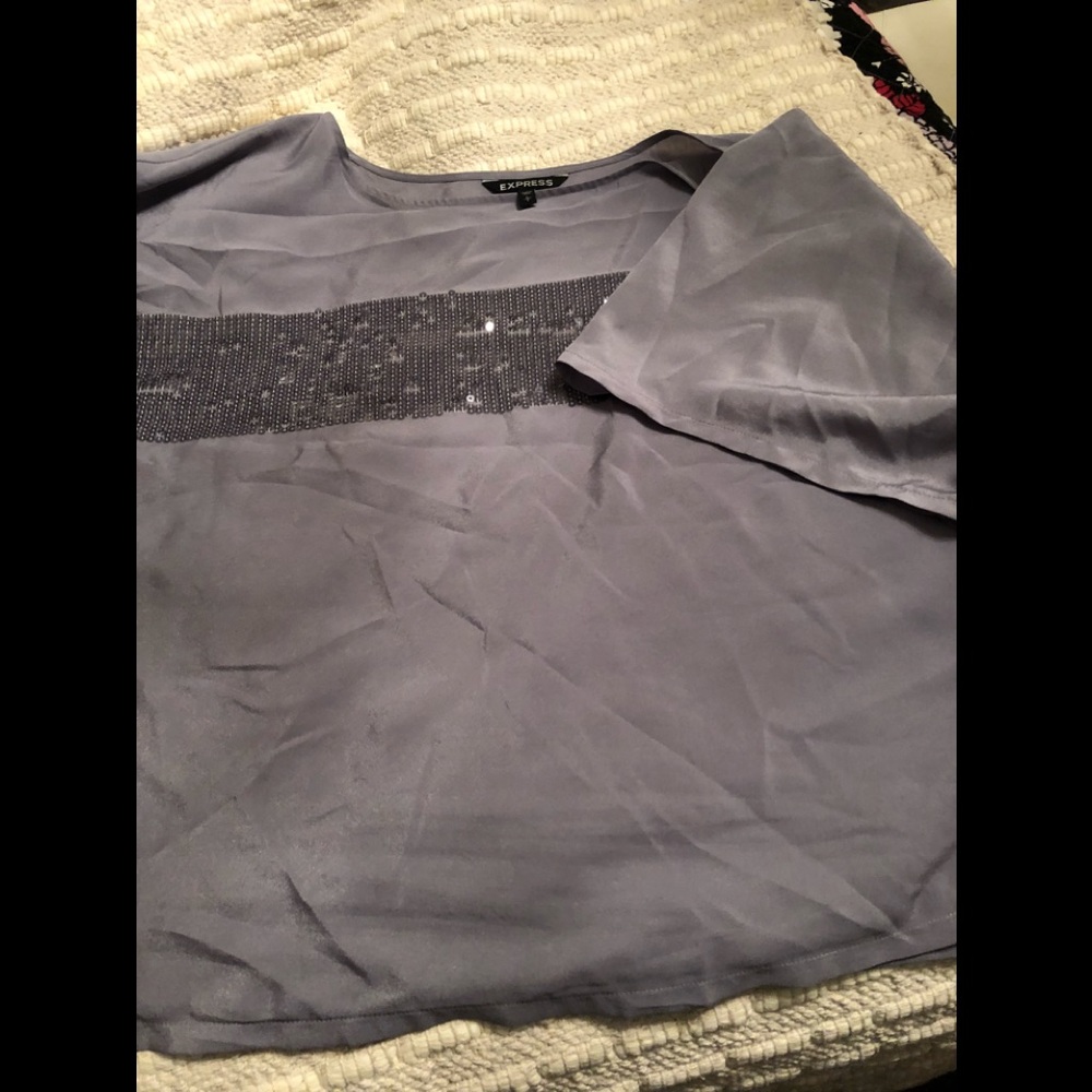 Gray sequined trimmed top